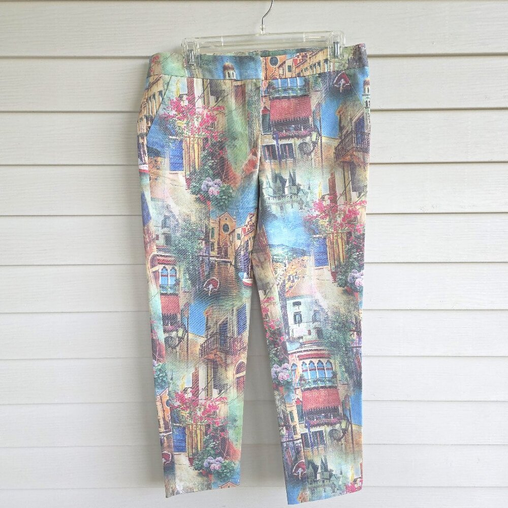 NWT Molly Bracken Colorful Italian scene Venice cropped pants